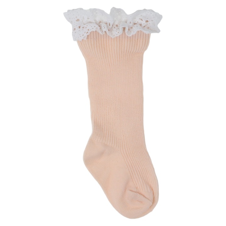 Детски чорапи, с дантела, 95% памук, NO8013, 12-18 месеца, светло розово