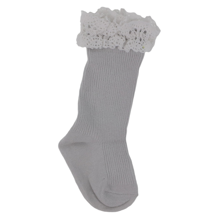 Детски чорапи, с дантела, 95% памук, NO8013, 12-18 месеца, сиво
