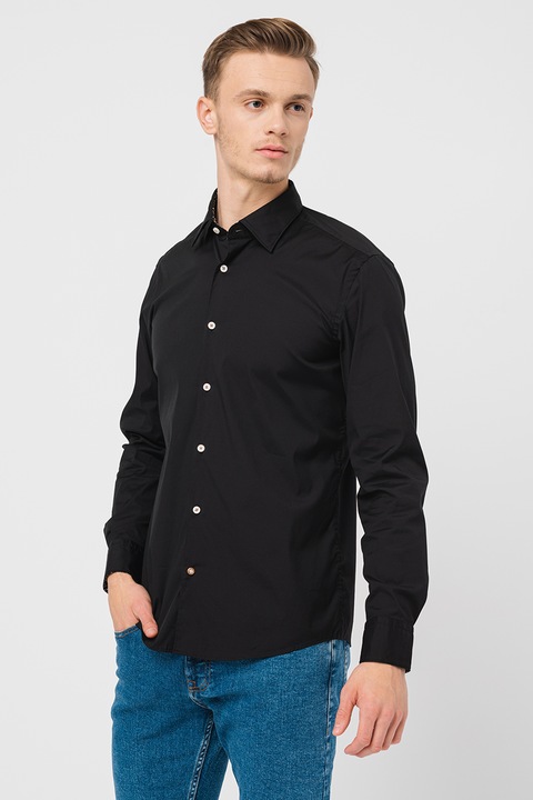 BOSS, Camasa regular fit cu guler ascutit Hal, Negru, 40