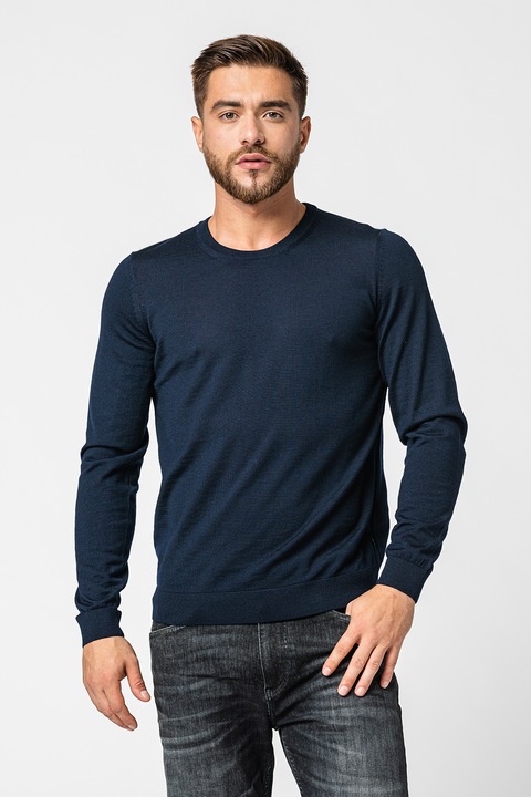 BOSS, Leno finomkötött szűzgyapjú pulóver, Tengerészkék