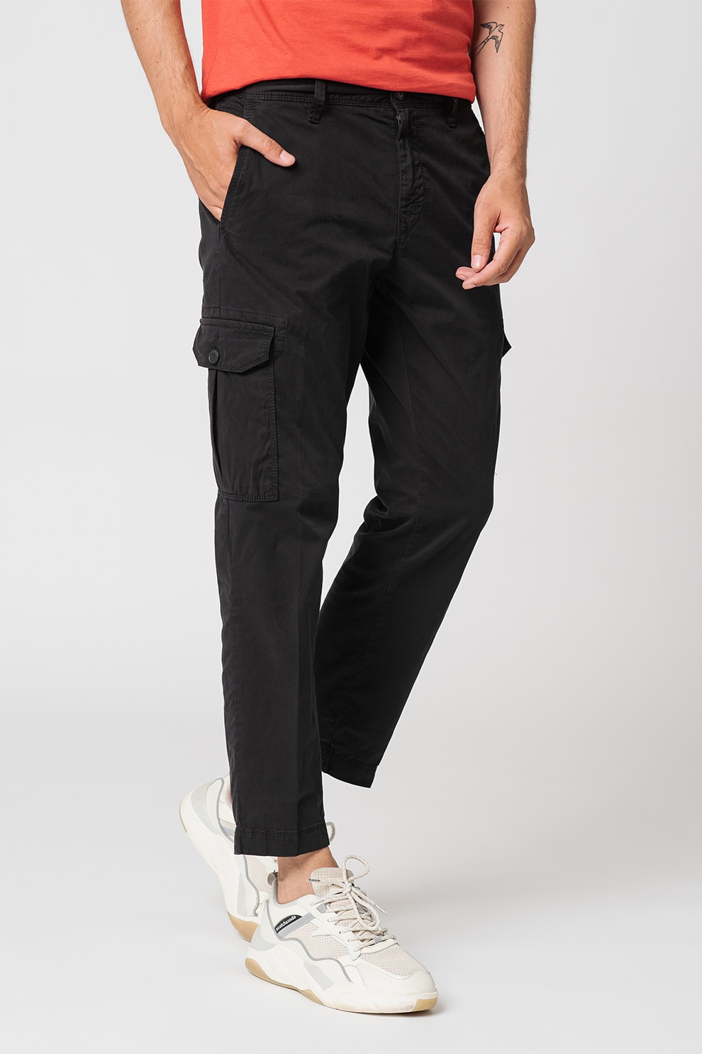 BOSS - Pantaloni cargo in twill di cotone elasticizzato - Kaki