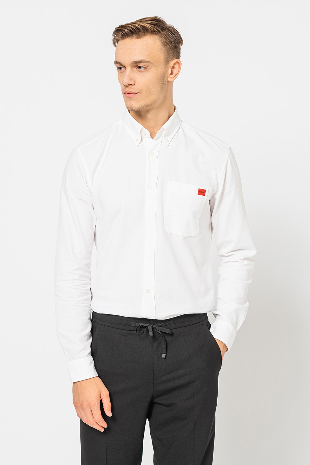 HUGO, Camasa slim fit cu buzunar pe piept Evito, Alb, L