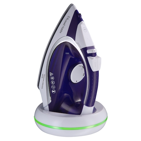 Fier de calcat fara fir Russell Hobbs Supreme Steam Cordless 23300-56, Talpa ceramica, 2400 W, 0.30 l, 135 g/min, 40 g/min, Alb/Mov