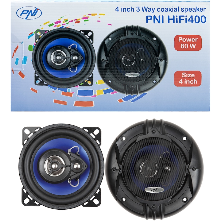 PNI HIFI400 autóhangszórók, koaxiális, 80W, 4 Ohm, 10 cm, 3 csatorna,100 mm, 2 darabos készlet