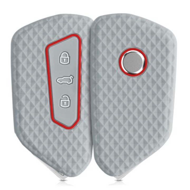 Husa Cheie Auto pentru VW/Skoda/Seat, 3 Butoane, Kwmobile, Silicon, Gri, 55583.04