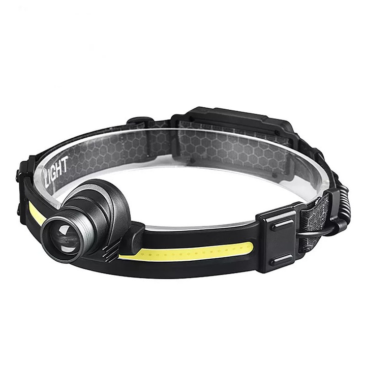 Techone® LED fejlámpa KXK-668 1 x XPE COB szalagforrás, professzionális, akkumulátor, mozgásérzékelő, 10 fénymód, első/hátsó figyelmeztető lámpa, fekete
