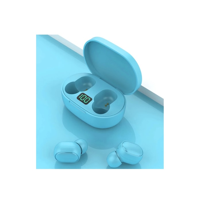 Безжични слушалки MXM E6S, Bluetooth 5.0, Калъф за зареждане, Син