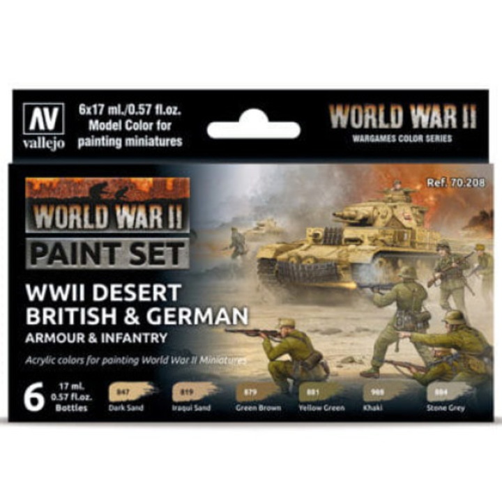 6 db-os festék készlet Desert British & German Armor & Infantry, VALLEJO, 17 ml