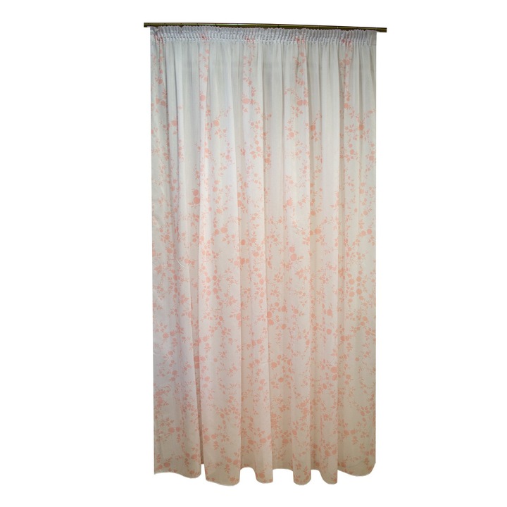 Perdea Velaria Bioparc alb cu flori roz, 300x245 cm