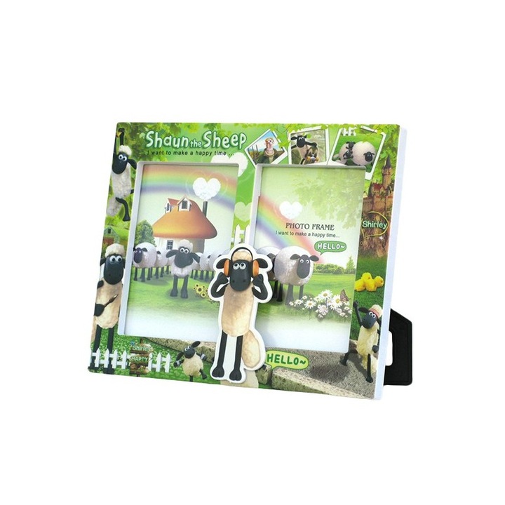 Rama dubla din plastic decorata cu imagini cu personajul Shaun the Sheep, M1, 23x20 cm