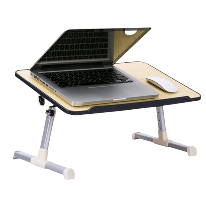 Masuta de laptop E-Laptop Desk, cooler incorporat pe USB, picioare metalice, pliabila, reglabila 52 x 30cm rama Neagra