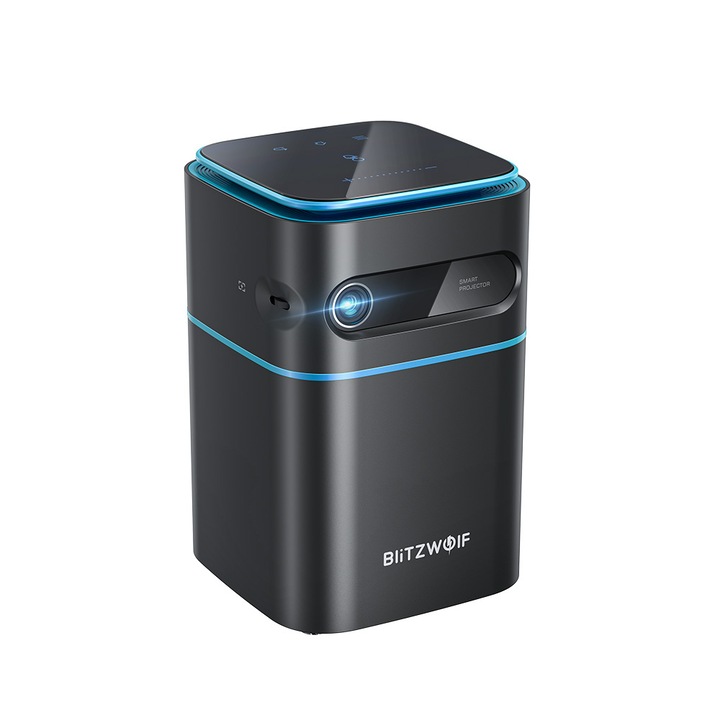 BW-VT2 видео проектор, BlitzWolf®, DLP технология, Android 9.0, вградена батерия, поддържана 1080P, 150 ANSI лумена, черен