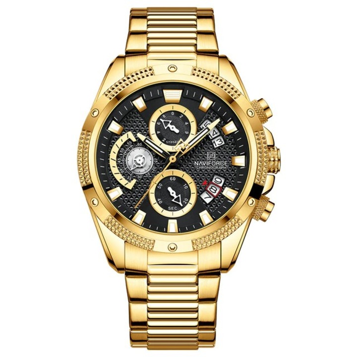 Мъжки часовник Naviforce Chronograph Quartz Casual Luxury Elegant Analog Gold Black