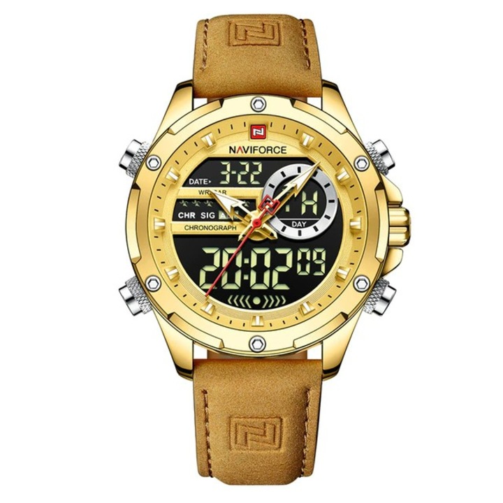 Ръчен мъжки часовник Naviforce Chronograph Casual Sport Quartz Analog Digital Leather