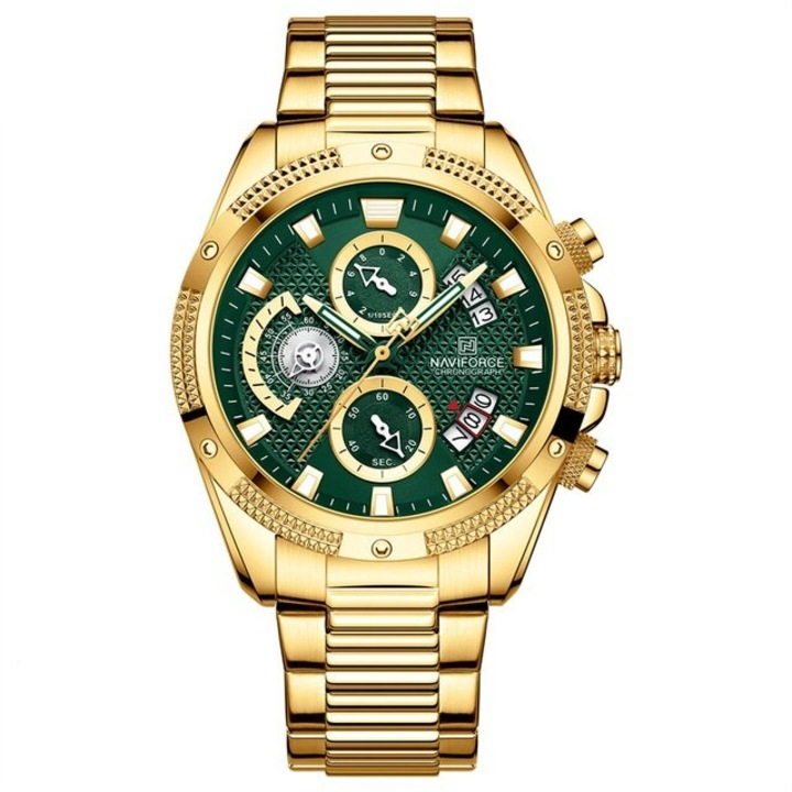 Мъжки часовник Naviforce Chronograph Quartz Casual Luxury Elegant Analog Gold