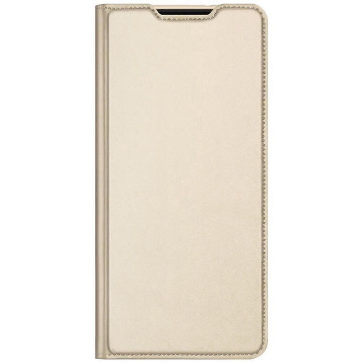 Husa Flip din Piele PU pentru Samsung Galaxy A20S, Inchidere Magnetica, Tip Carte, Suport Card, Soft Book, Protectie Completa, Gold