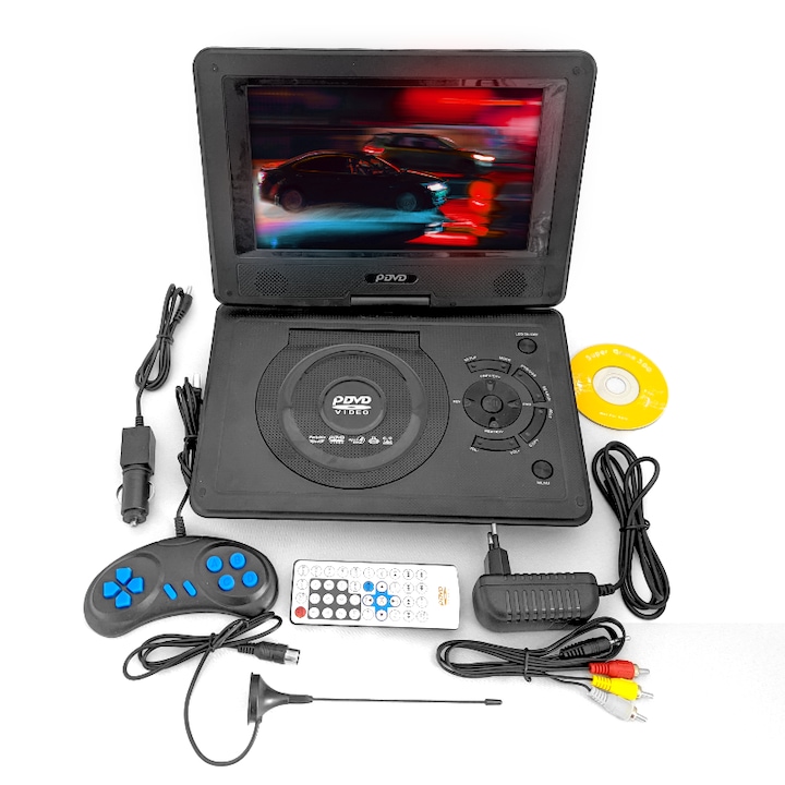 DVD player portabil, 9.8" , Functie TV analogica, Card SD/USB/Jack 3.5mm, Negru