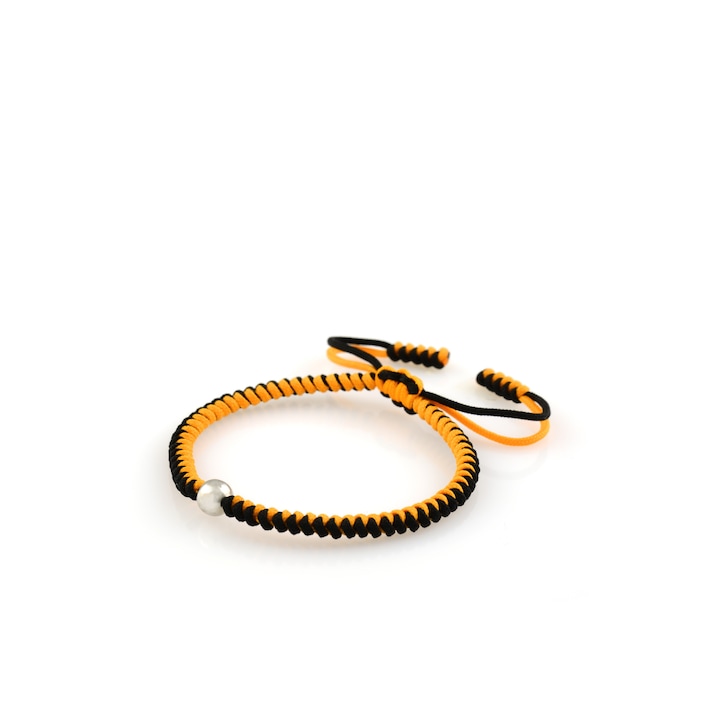 Мъжка гривна, Jay Jewellery, тибетска, Била Нетеда Сребро 925 6 мм, черна/оранжева корда