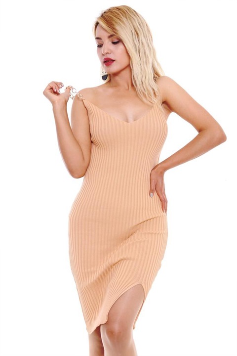 Rochie mulata Sofy, cu bretele din lant, Crem, S-M