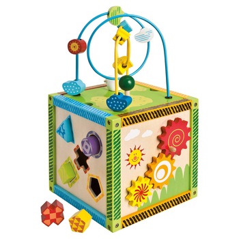 Jucarie bebelusi Eichhorn, Cub educativ cu functii, din lemn Jucarie bebelusi Eichhorn, Cub educativ cu functii, din lemn