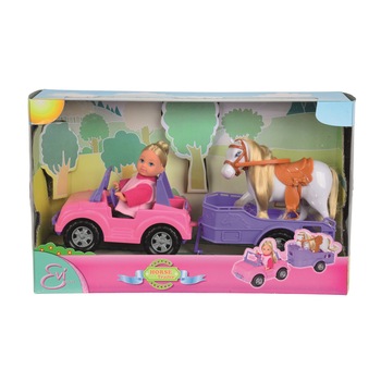 Set papusa Evi Love - Masinuta, remorca si calut, 12 cm Set papusa Evi Love - Masinuta, remorca si calut, 12 cm