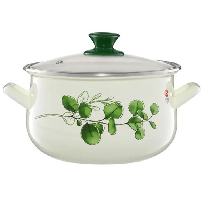 Emalia Olkusz zománcozott fazék fedővel 18 cm/3.1 l eukaliptusz