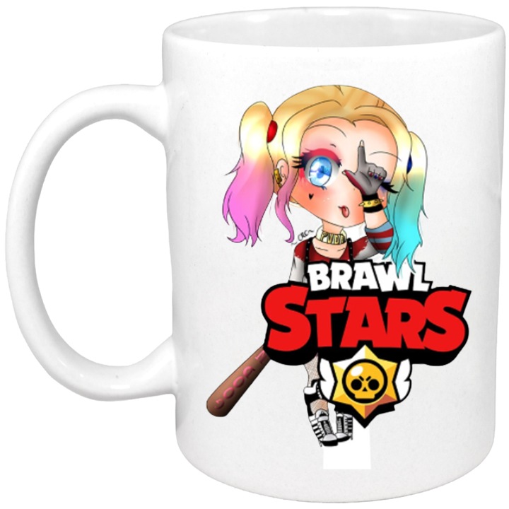 Cana personalizata cu interior colorat, alb, Cana Joker Harley Quinn Brawl Stars Master, 330 ml