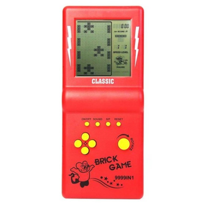 Joc tetris retro Brick Game 999 jocuri, 18 cm, Rosu