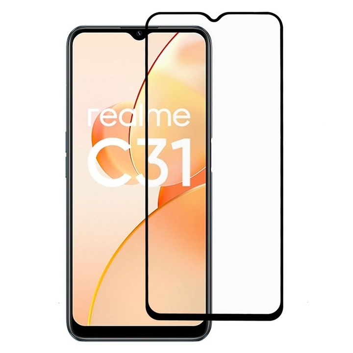 Стъклен Протектор за Realme C31, За Цял Екран, Черен