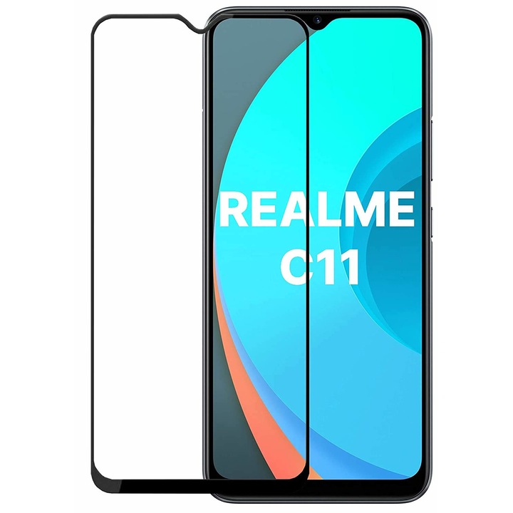 Стъклен Протектор за Realme C11, За Цял Дисплей, Черен