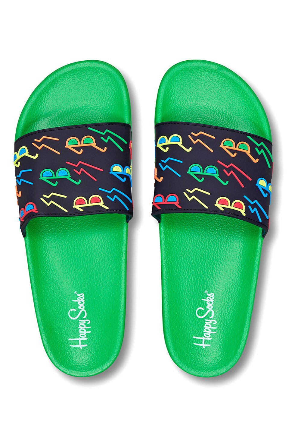 Happy Socks, Papuci unisex cu model, Verde, Albastru, Negru