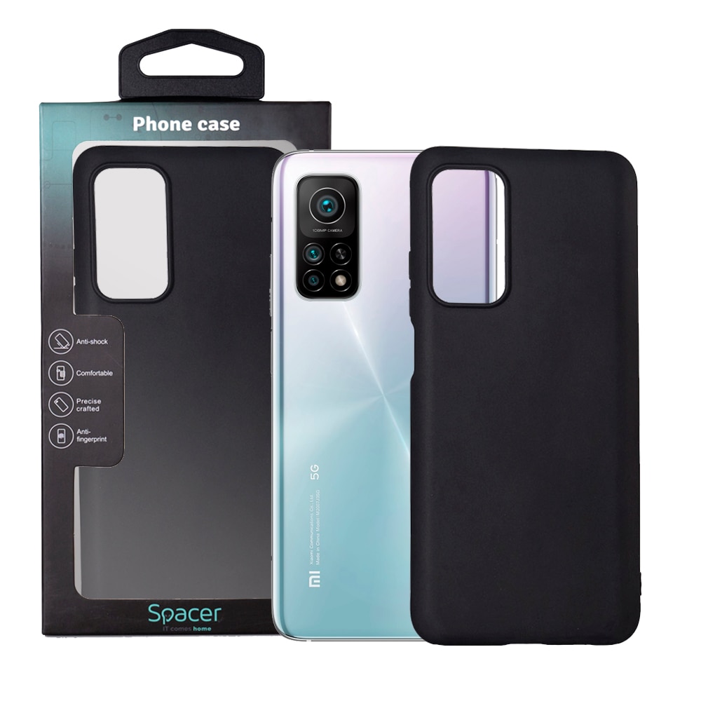 Husa de protectie Spacer pentru Xiaomi Mi 10T Pro 5G, material flexibil TPU, Negru
