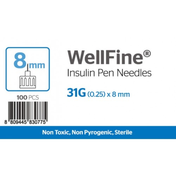 Игли за инсулинова писалка MedExel WellFine, 31 G x 8 мм, 100 броя/кутия