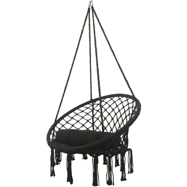 Висящ стол, Royokamp, 80x60 см, с включена възглавница, черен