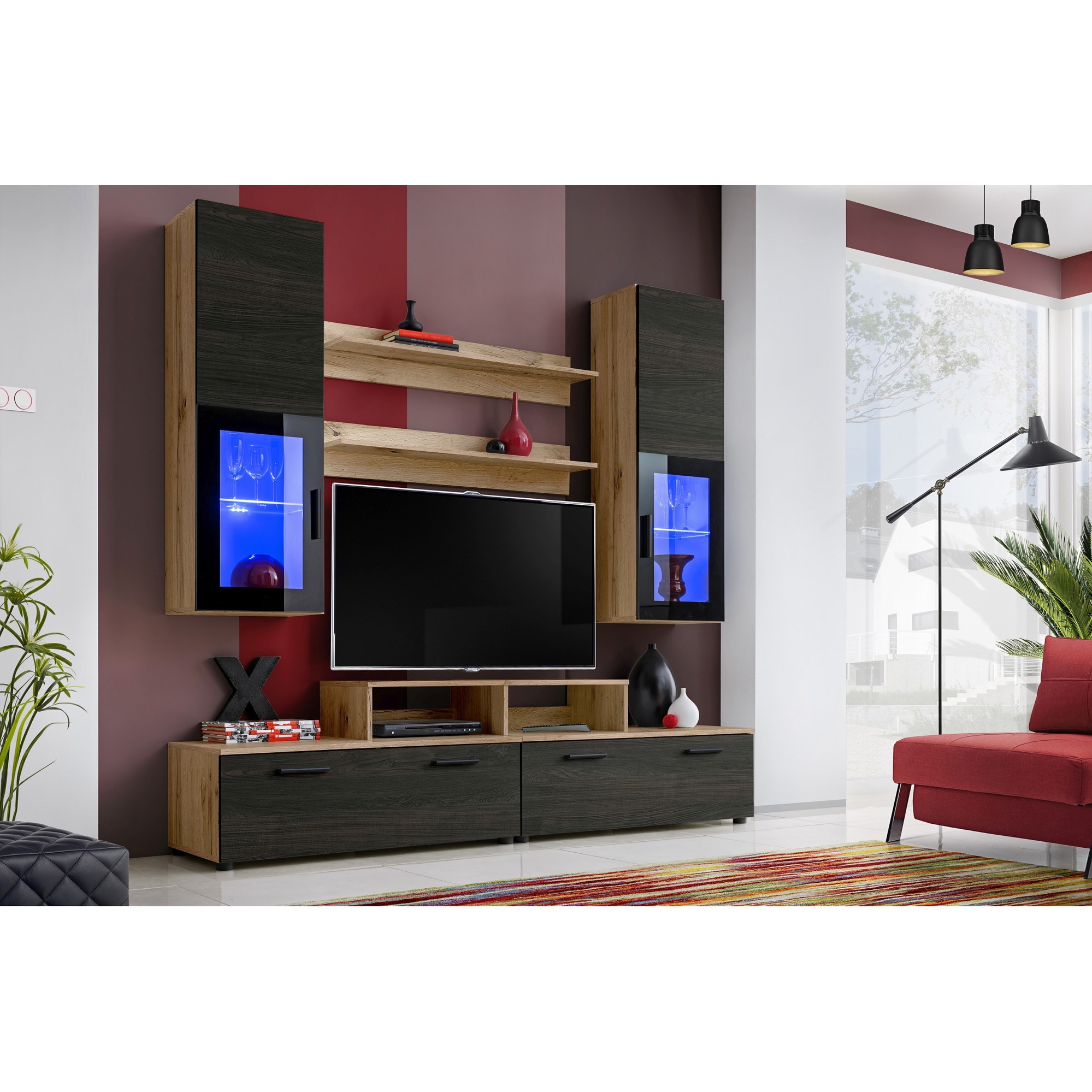 Set Mobila Living Mini, Extreme Furniture, 200 x 195 x 45 cm, Crem/Gri