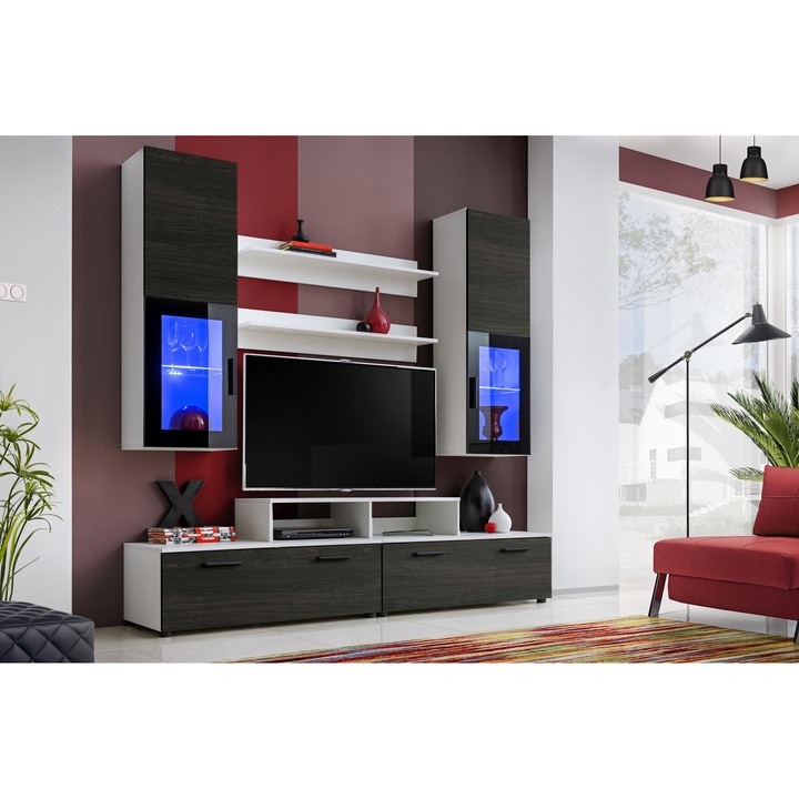 Set Mobila Living Mini, Extreme Furniture, 200 x 195 x 45 cm, Gri antracit/Alb
