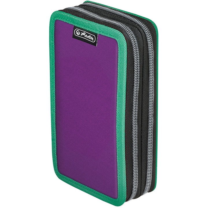 Felszereletlen tolltartó két cipzárral, lila színű, Herlitz