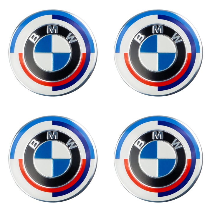 BMW, Dísztárcsa Szett 68 mm, BMW Csillag, Kék/piros/fekete, 4 db, 50 Jahre