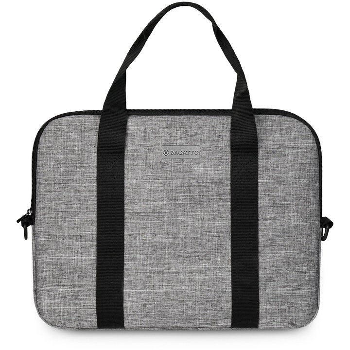 Geanta laptop dama, barbat, 15.6 inch, Zagatto Basic Air, Gri, Dimensiuni 40x29x4.2 cm, Impermeabila, Usoara, Slim, Curea de umar reglabila si detasabila, Pentru notebook, ultrabook, Compatibila Macbook Pro, Air, ZG677