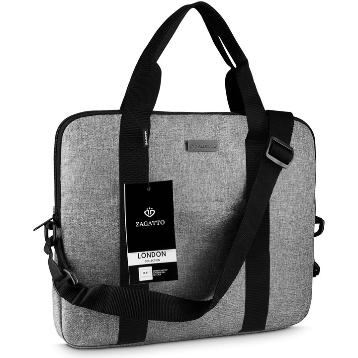 Geanta laptop, Zagatto®️ Basic Air, 15.6'', 29x40x4.2 cm, Gri, Impermeabila, Curea reglabila si detasabila