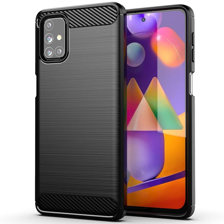 Кейс за Samsung Galaxy M31s, Techsuit Carbon Silicone, черен