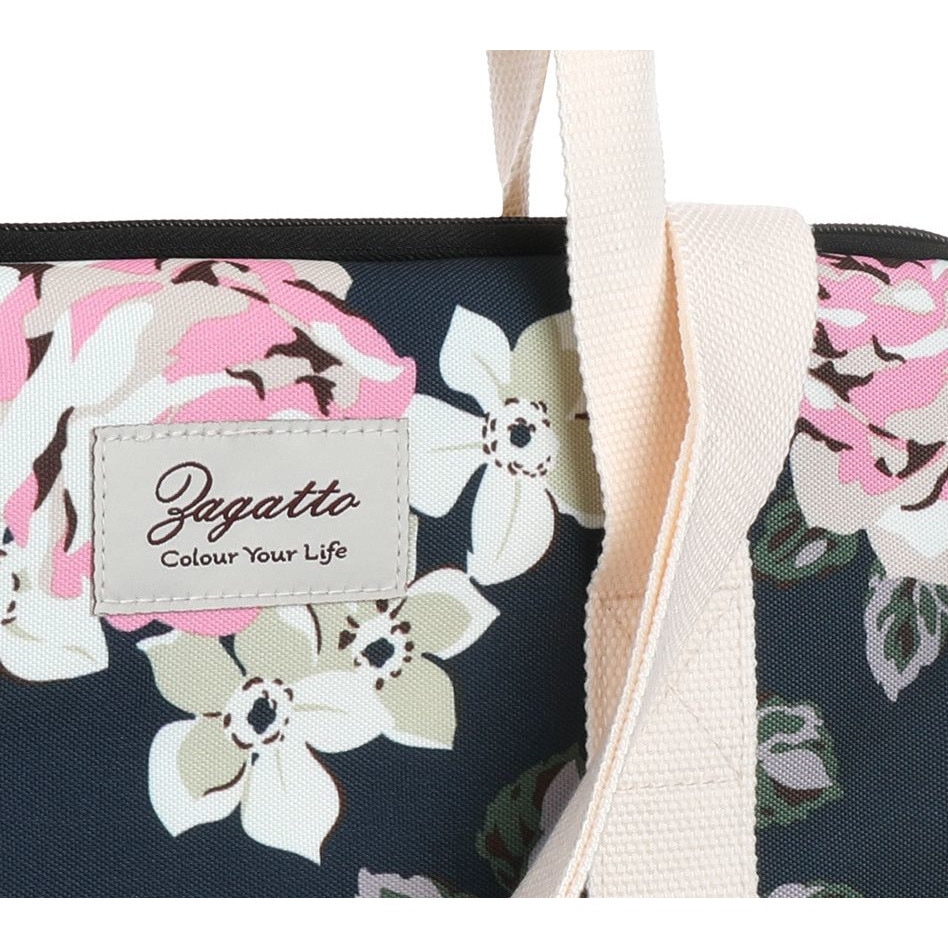 Geanta laptop dama, 15.6 inch, Zagatto®, Albastra, 40x32x3 cm, Model floral, Impermeabila, Eleganta, Curea de umar reglabila si detasabila, Buzunar frontal cu fermoar, Pentru notebook, Compatibila Macbook Pro, Air, ZG678