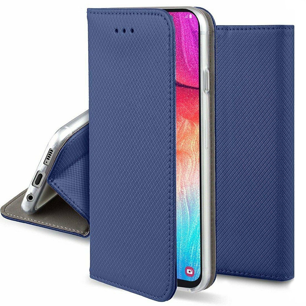 Husa Flip tip carte pentru Motorola Moto E6, Piele, Inchidere Magnetica, Smart Soft Close, Albastru