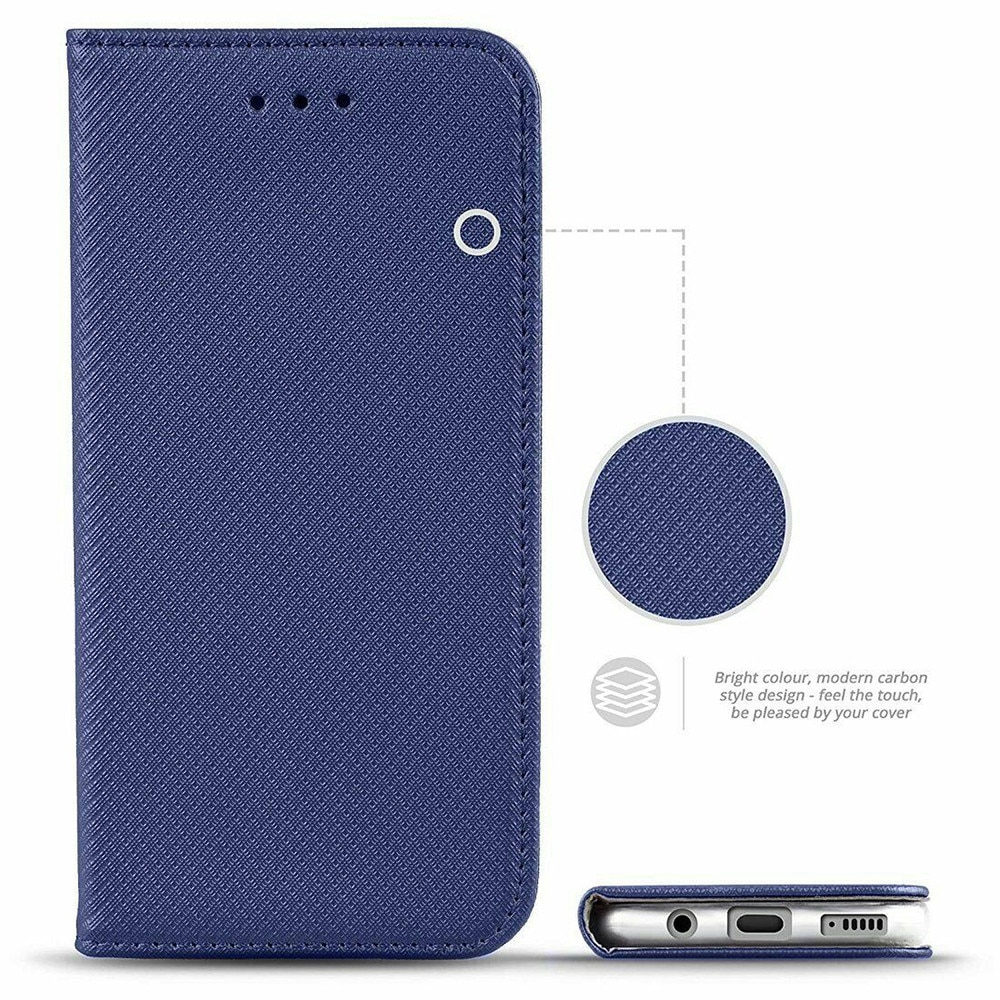 Husa Flip tip carte pentru Motorola Moto E6, Piele, Inchidere Magnetica, Smart Soft Close, Albastru