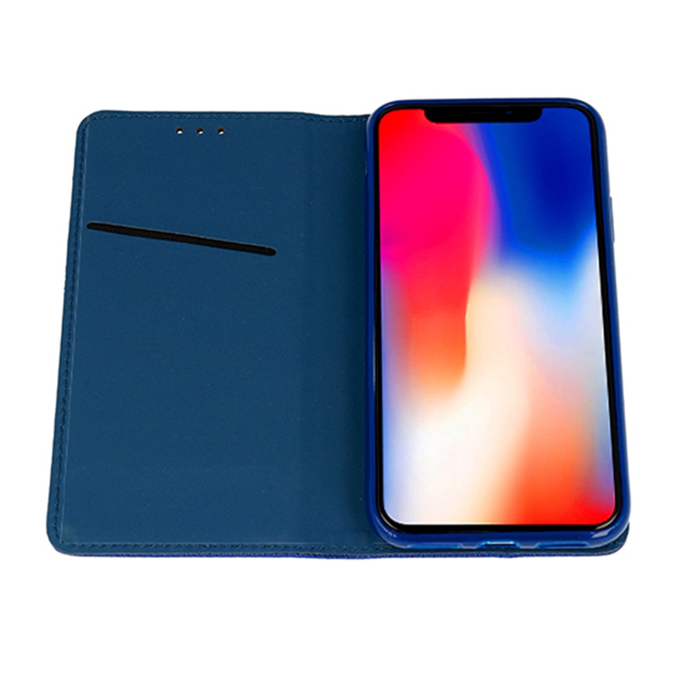 Husa Flip tip carte pentru Motorola Moto E6, Piele, Inchidere Magnetica, Smart Soft Close, Albastru