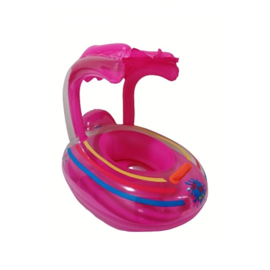 Colac gonflabil Bebe, cu protectie solara, pink, 70 cm, 1 an+ - eMAG.ro