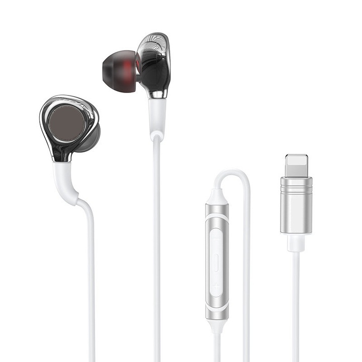 Casti in-ear metalice compatibile Apple cu conector Lightning, microfon incorporat, 1.2m, Gri