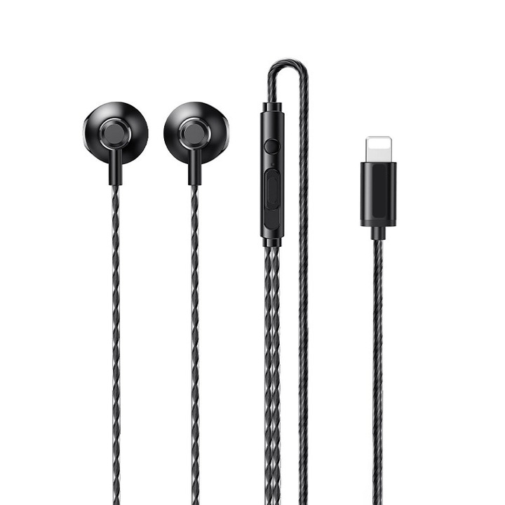 Casti in-ear compatibile Apple cu conector Lightning, microfon incorporat, 1.2m, Negru alb