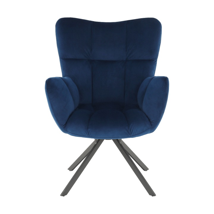 DacEnergy fotel, fém vázas, szövet kárpitozás, egyedi design, forgatható, 67x97x72 cm, fekete-kék kivitel