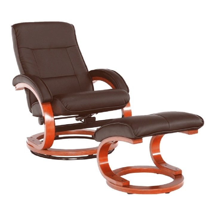 Регулируем комплект кресло с опора за крака, тапицерия от кафява екологична кожа Ryan 67x75x98 см